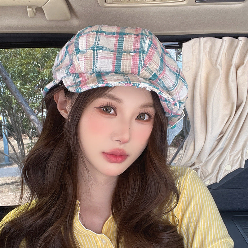 Plaid Stars & Clouds Beret – Korean Style Sweet Octagonal Hat