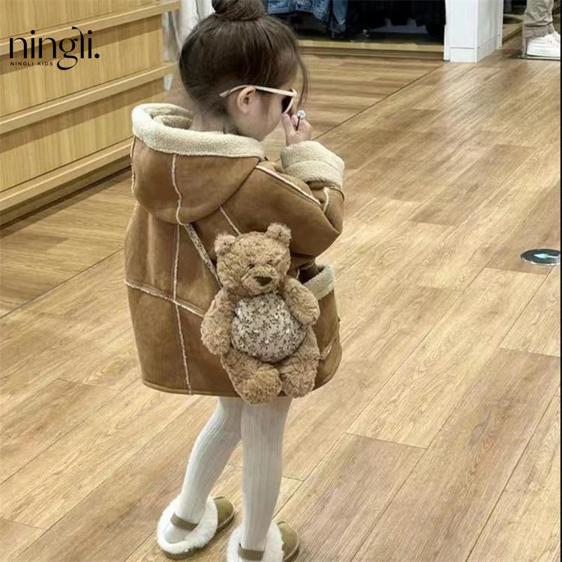 Girls’ Korean-Style Lamb Suede Coat – Winter 2025