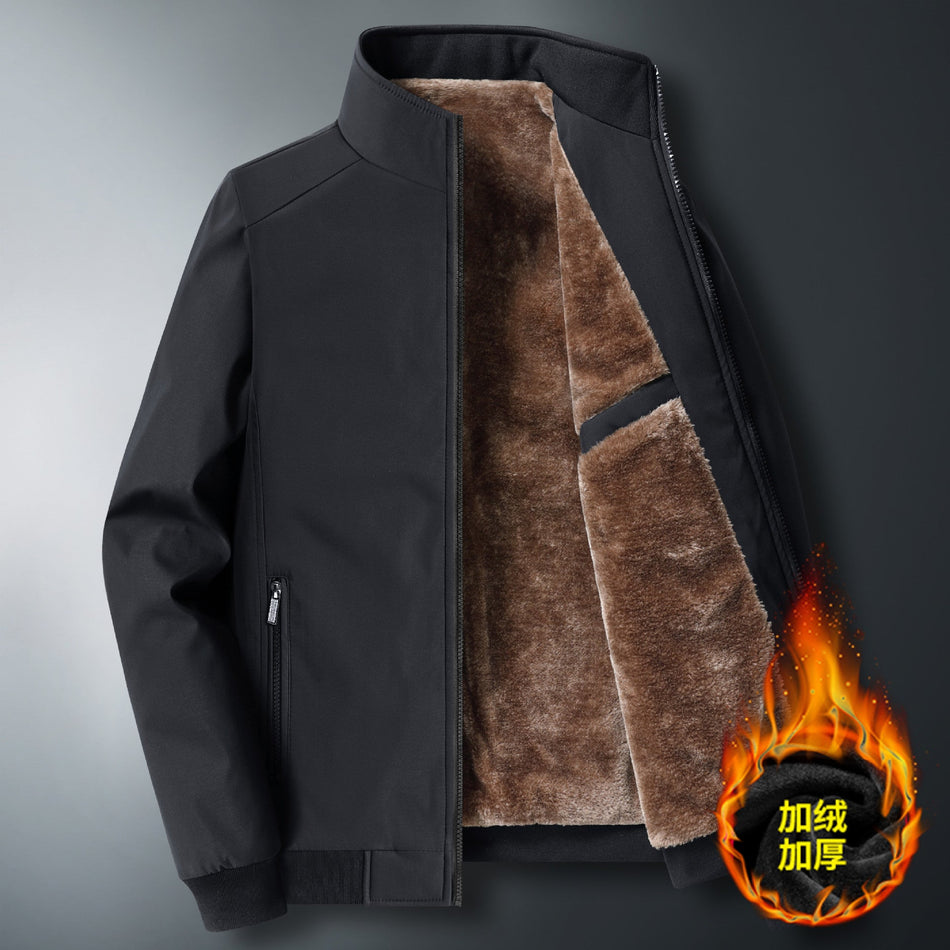 Middle-Aged Men’s Fleece-Lined Cotton Jacket