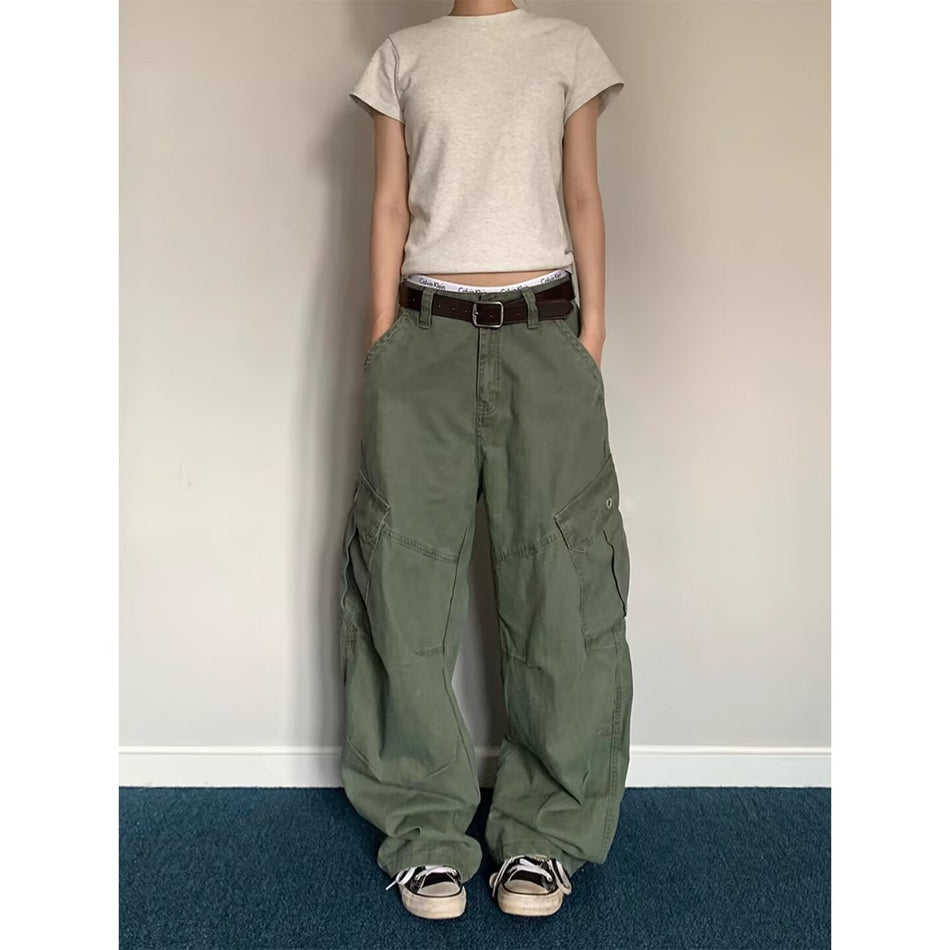 Unisex Retro Pleated Multi-Pocket Cargo Pants