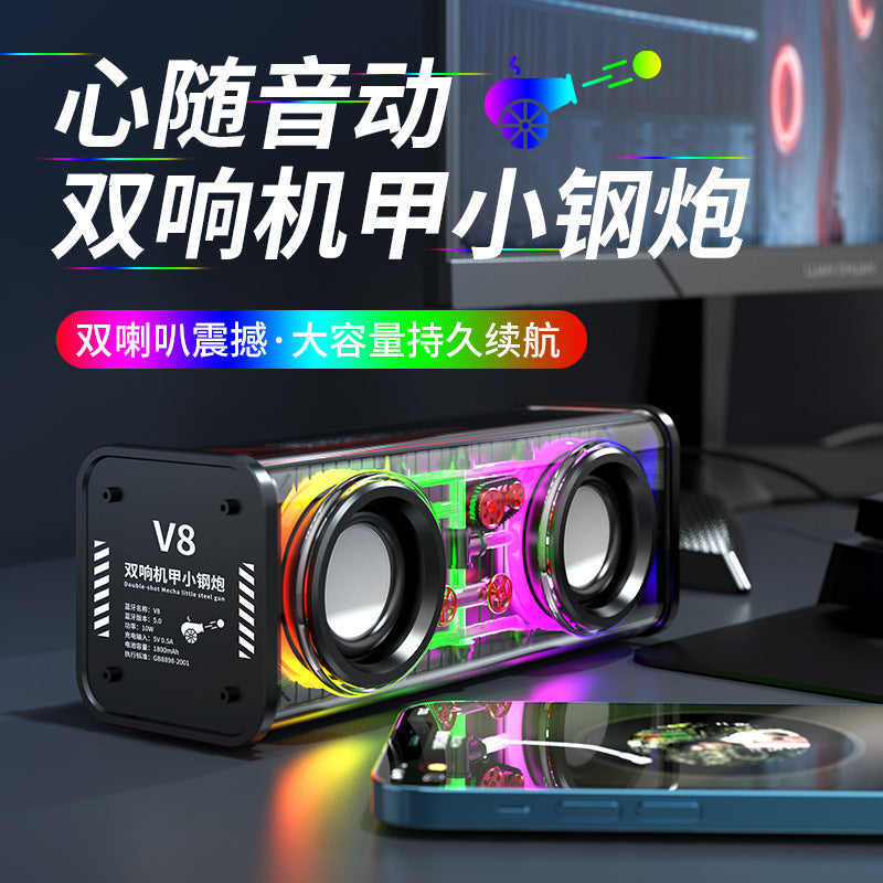 V8 Transparent Mecha Bluetooth Desktop Speaker Subwoofer
