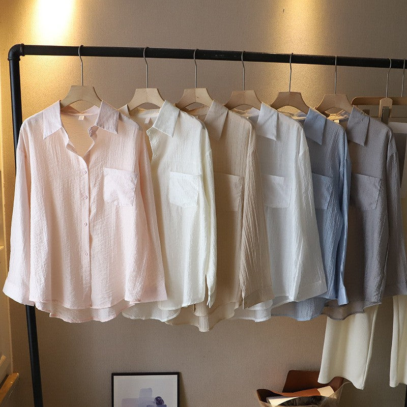 Korean Style Slim Transparent Long-Sleeve Sun Shirt