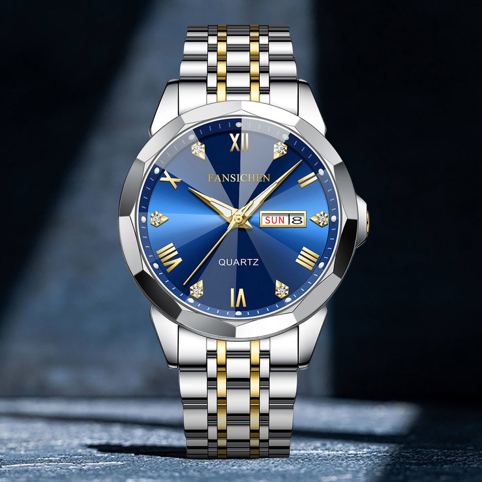 STOCK-Men’s Steel Band Watch – Double Calendar Luxury Style