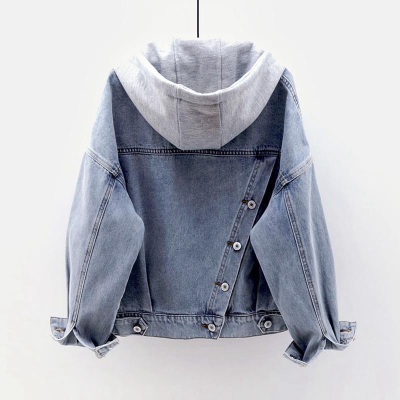 STOCK-Women’s Korean-Style Loose Hooded Denim Jacket