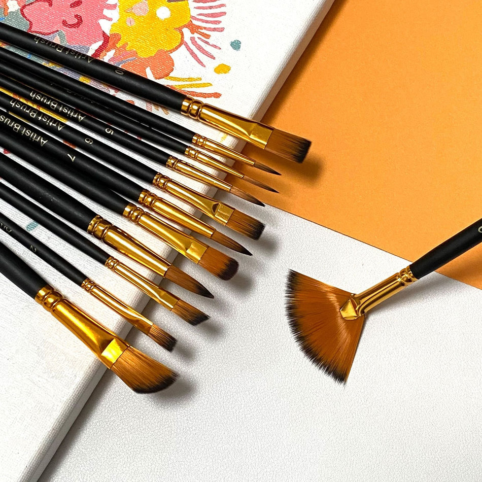 12-Piece Oil Painting Brush Set – Nylon Brushes for Acrylic & Oil