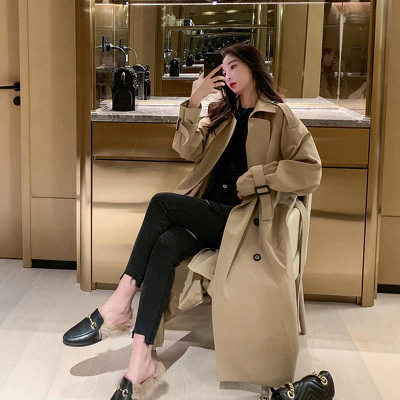 Khaki Mid-Length Temperament Trench Coat Women