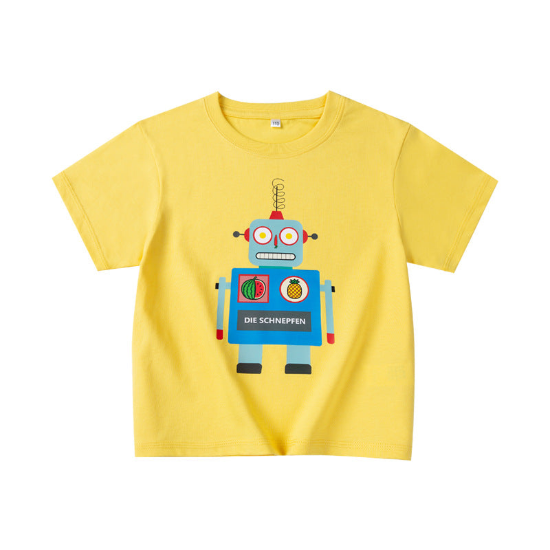 Kids Cotton Robot Print Summer T-Shirt