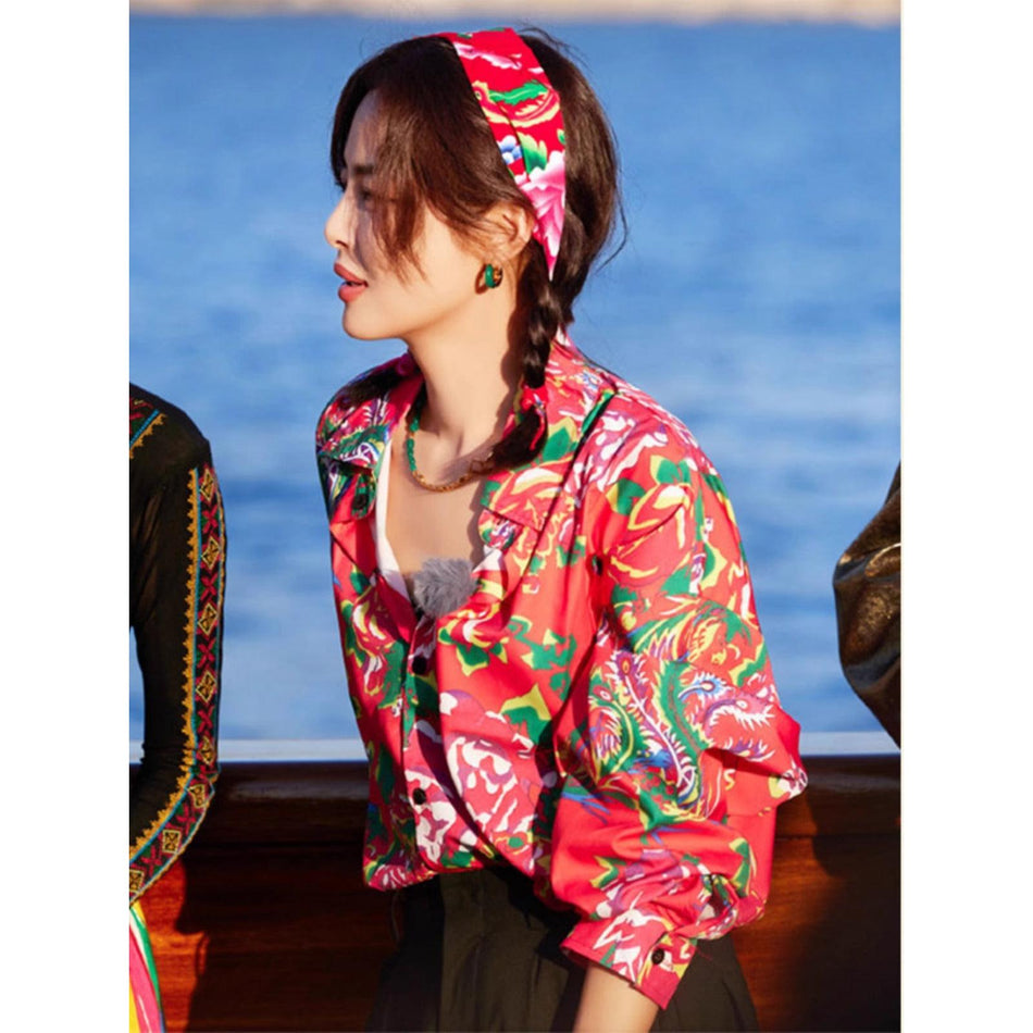 Retro Hong Kong Style Floral Shirt for Women – Spring