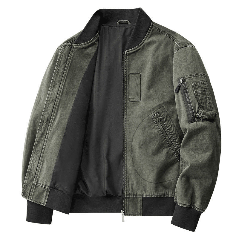 Men's Cotton Short Aviator Jacket Spring Autumn Baseball Collar