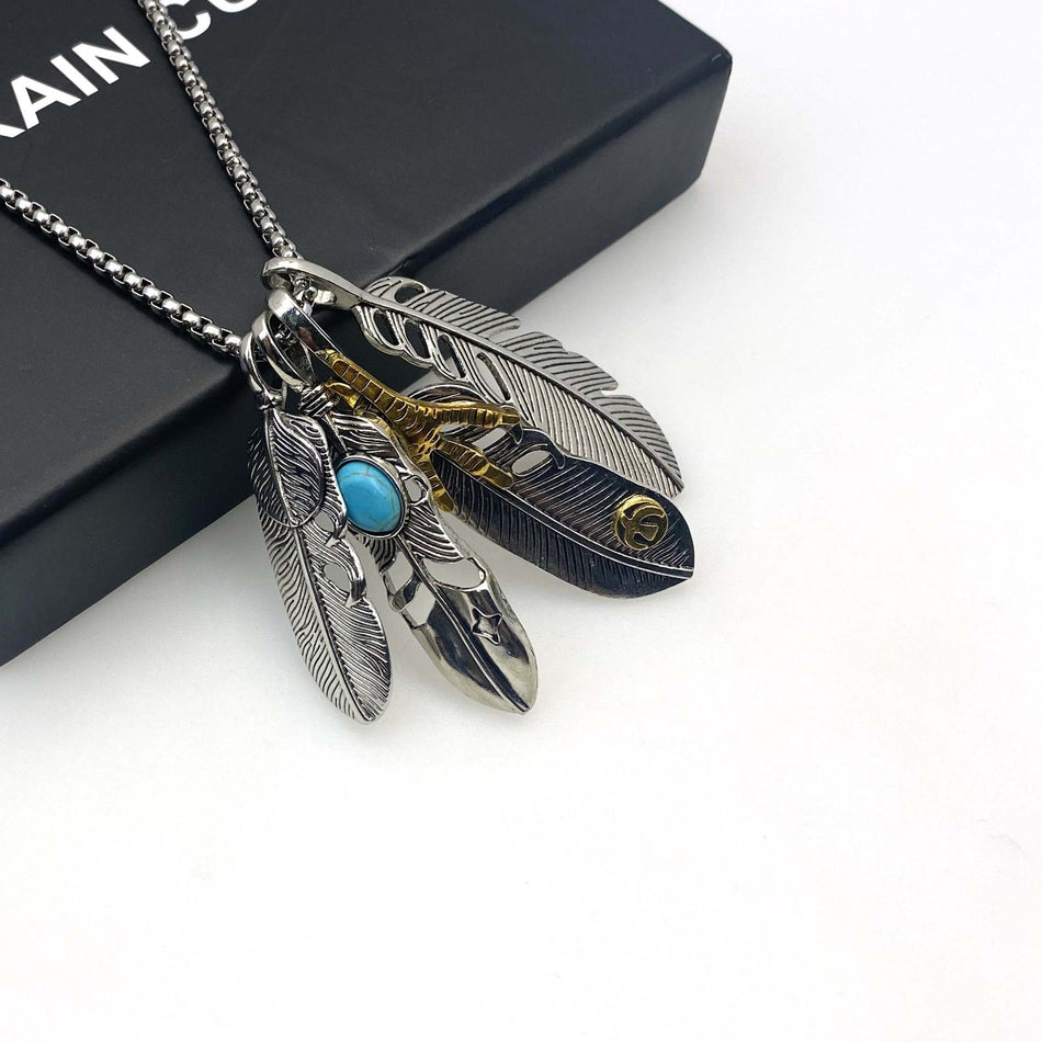 Feather Pendant Men’s Necklace – Korean Vintage Wool Chain