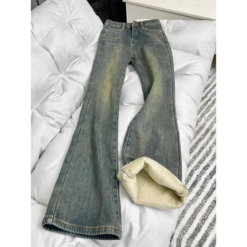 Velvet Thickened Straight Jeans for Women
