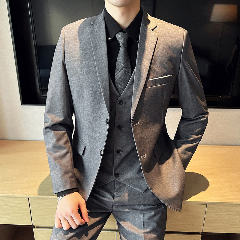 Men’s Korean Slim Fit Three-Piece White Collar Suit