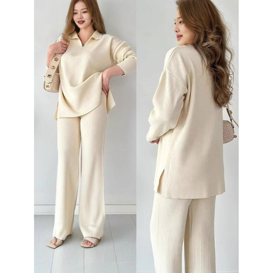 Women’s European-Style Loose Split Hem Sweater Set