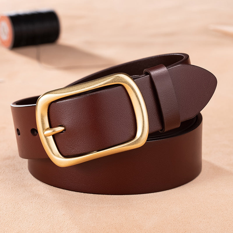 INSTOCK- Top Layer Leather Men's Belt – Copper Pin Buckle Style