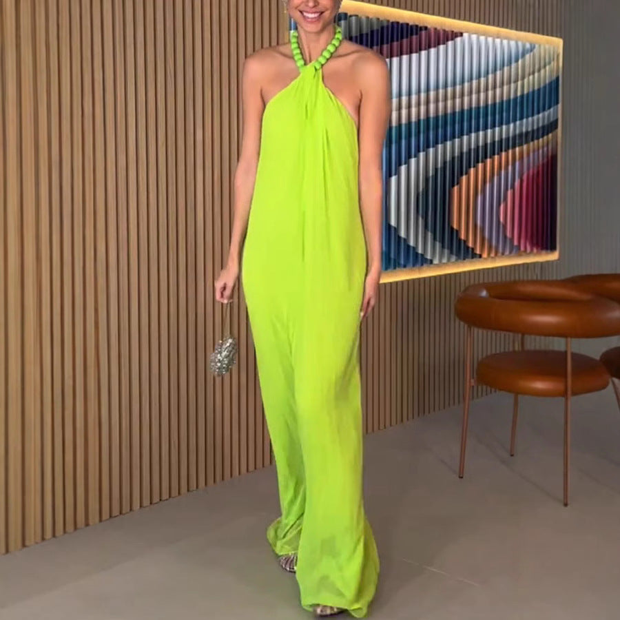 2026 Chiffon Pleated Neck Dress - INS Leisure Loose Holiday &