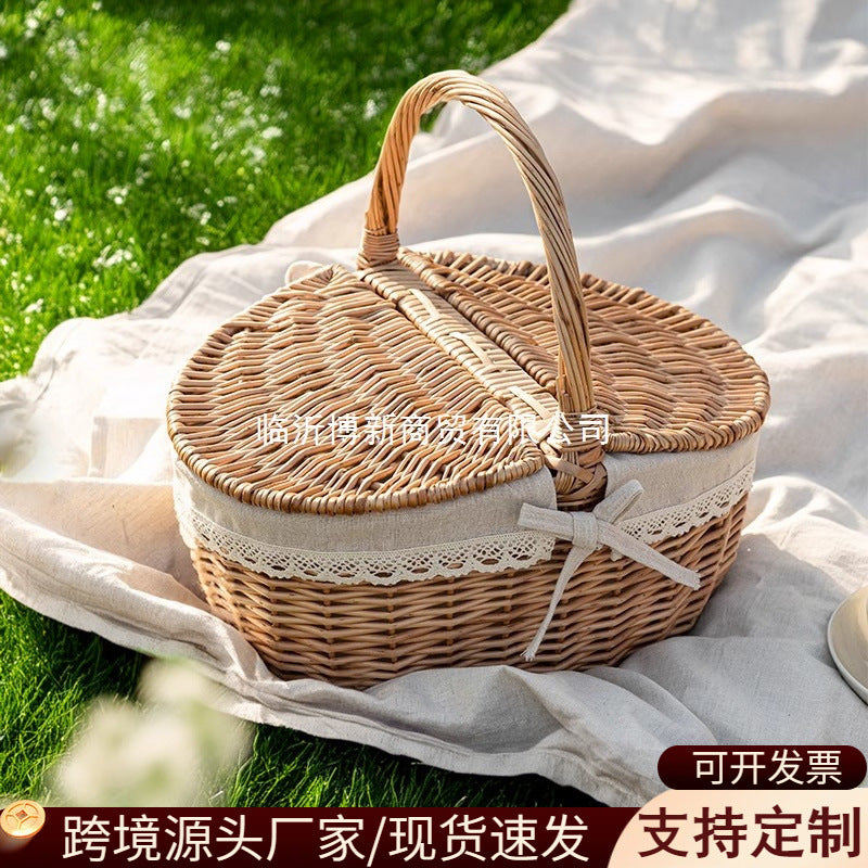 Willow Rattan Picnic Basket for Fruits, Gifts, and Storage