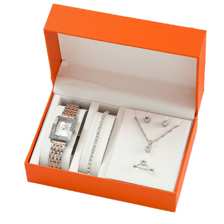 Women's Quartz Watch & Jewelry Set – Elegant Steel Band
