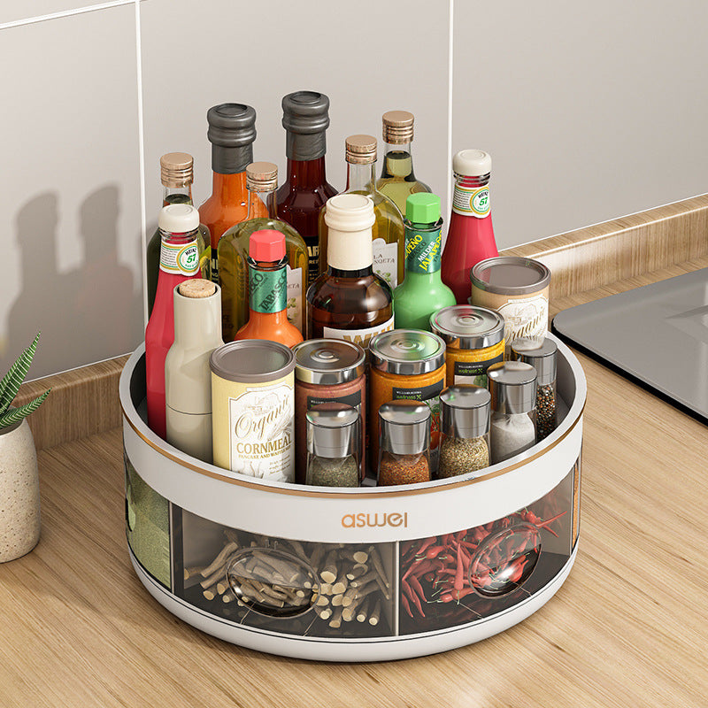 Rotating Multi-Grid Kitchen Seasoning Storage Rack with Bottles