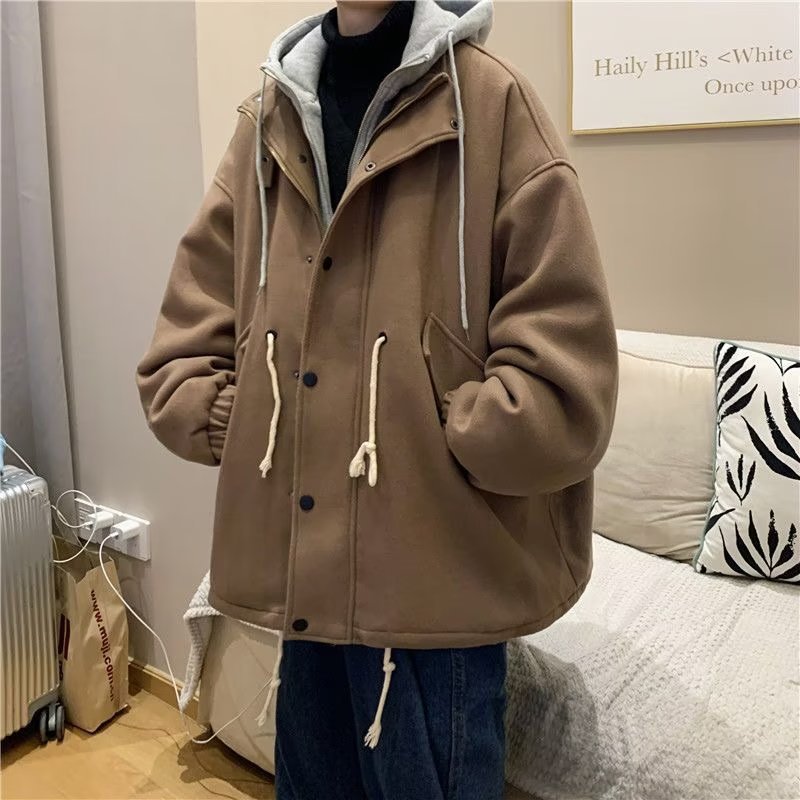 Men’s Winter Thickened Hooded Woolen Cotton-Padded Coat
