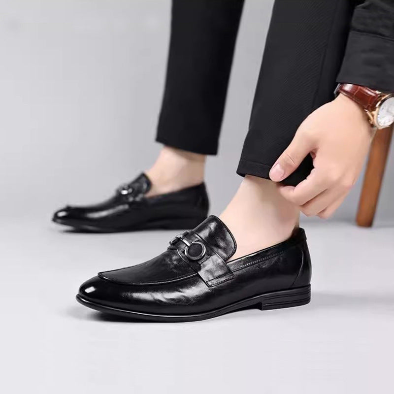 STOCK-Men’s Korean Leather Loafers – Plaid Casual Business Shoes