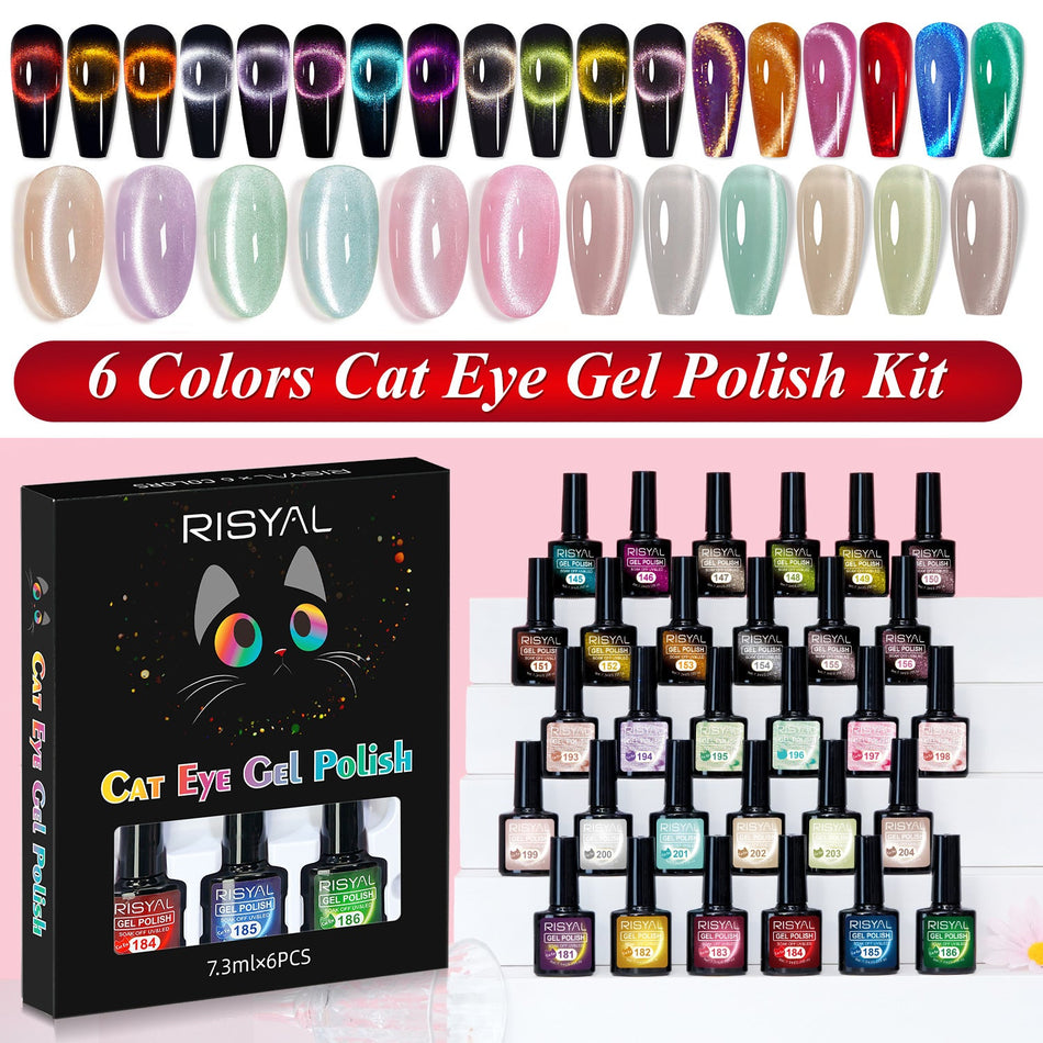 Cat Eye Gel Nail Polish Set – Rainbow Glass Effect