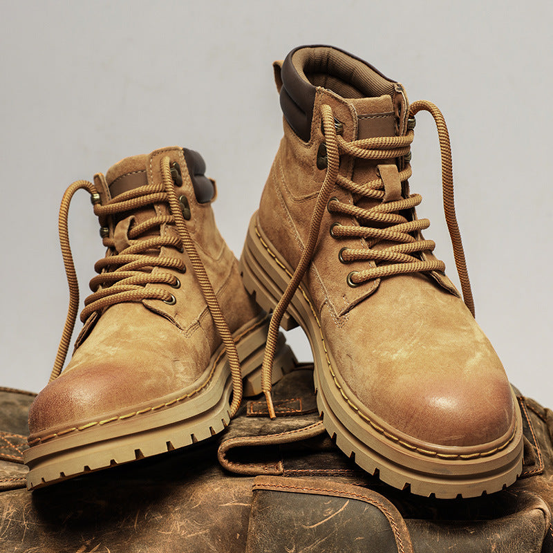 Putian Men’s Genuine Leather Boots Mid-Top Thick Sole Outdoor