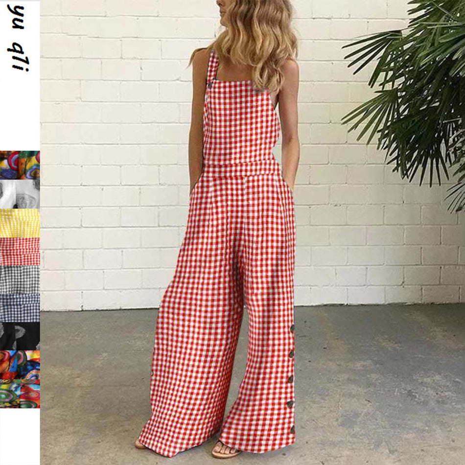 STOCK-Polka Dot Wide-Leg Backless Digital Print Jumpsuit