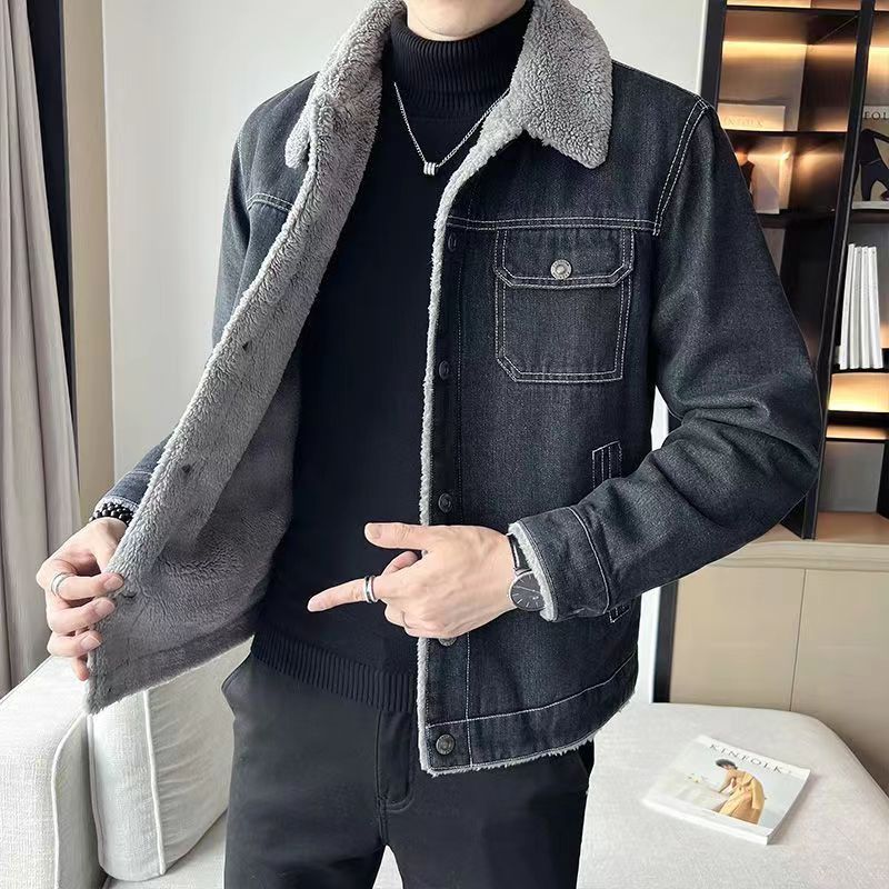 Men’s Winter Denim Jacket | Slim Korean Style Fur Collar