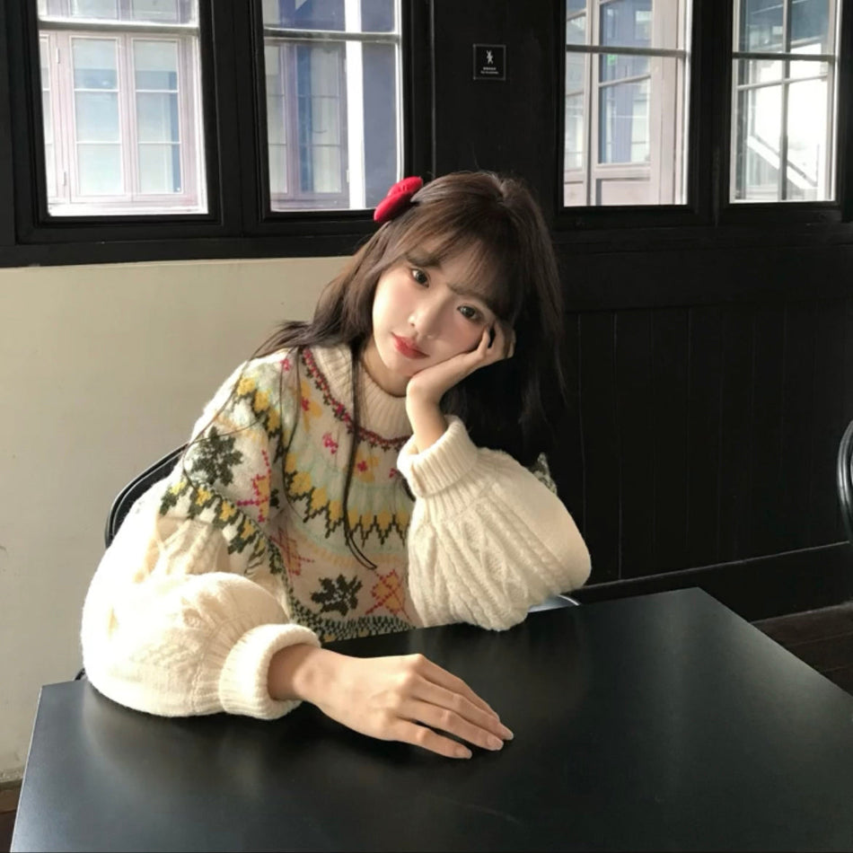 Women’s Fair Isle Lazy-Style Korean Knit Sweater