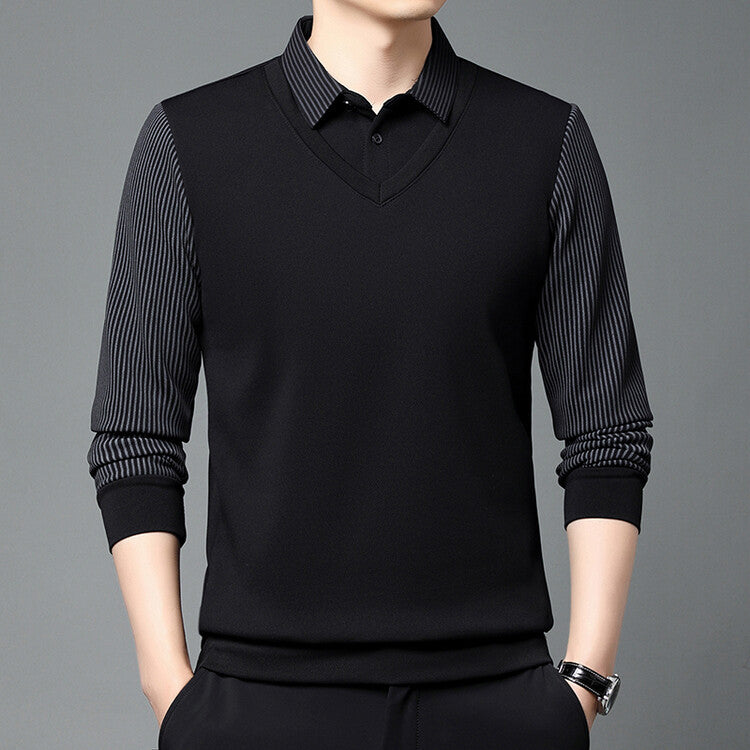 Men’s Lapel Long Sleeve Two-Piece Style T-Shirt