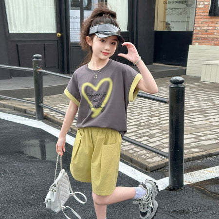 Girls Heart Print T-Shirt & Shorts Set – Cute Summer Kids Clothes Nepal | Tudoholic