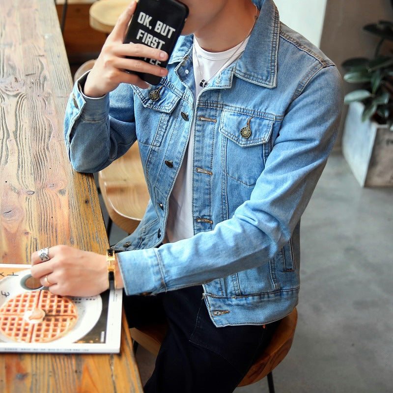 INSTOCK-Korean Style Men’s Denim Jacket – Casual Spring Trend