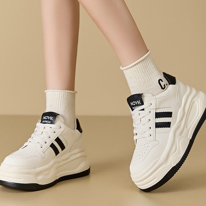 Korean-Style Soft-Soled Thick White Sneakers