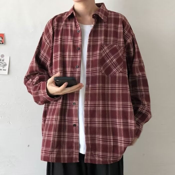 STOCK-Men's Korean Plaid Shirt – Trendy & Comfortable