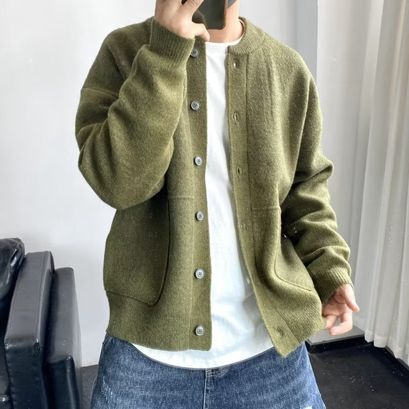 Men's Thick Solid-Color Cardigan – Autumn Winter Knit Jacket
