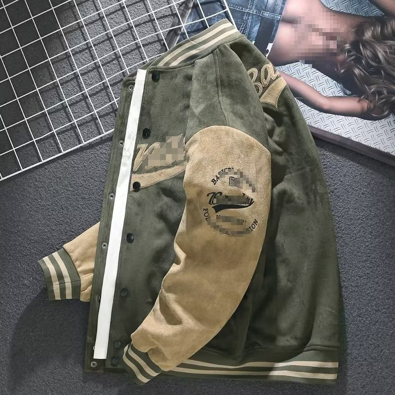 Men’s Suede Baseball Jacket – Retro Autumn & Winter Style