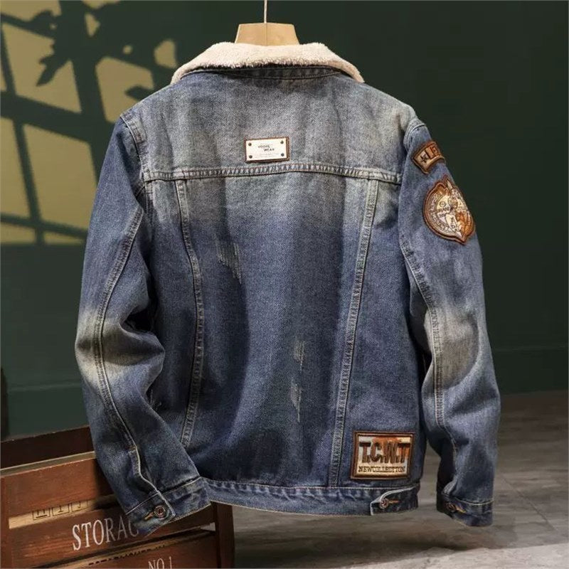 Men’s 2026 Fleece-Lined Denim Jacket Washed Retro Trendy