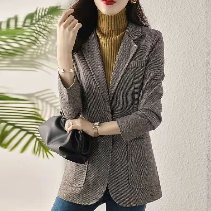 High Sense Grey Korean Casual Elegant Small Suit Jacket