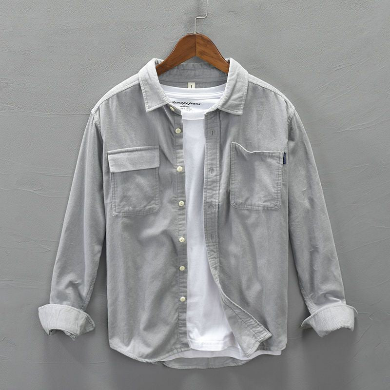 STOCK-Men’s Corduroy Shirt Jacket – Autumn Loose Hong Kong Style