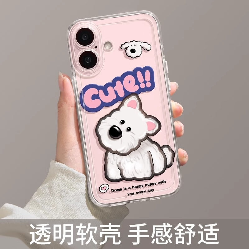 iPhone 11–16 Cute Puppy Transparent TPU Case