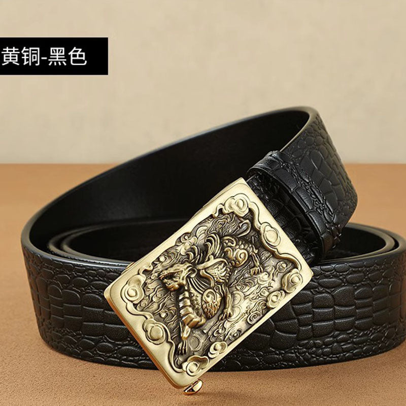 Pixiu Copper Buckle Belt 🐉 Men's Genuine Cowhide