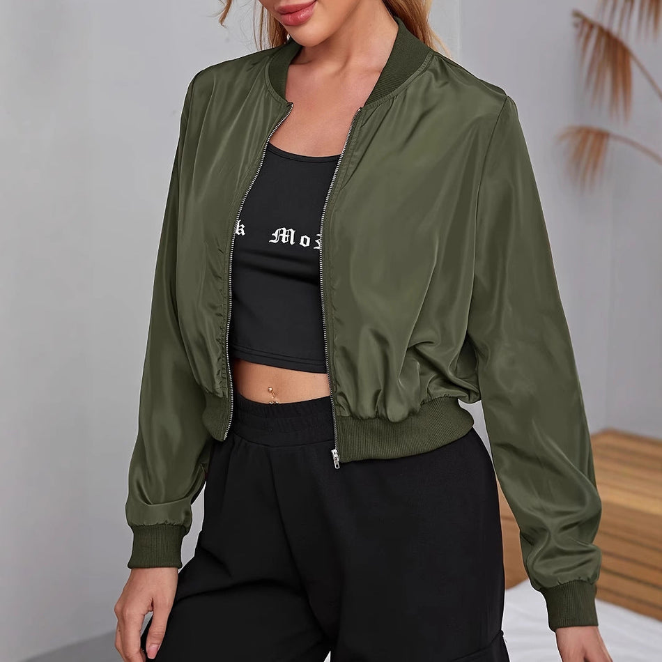 Women’s Short Zipper Casual Bomber Jacket