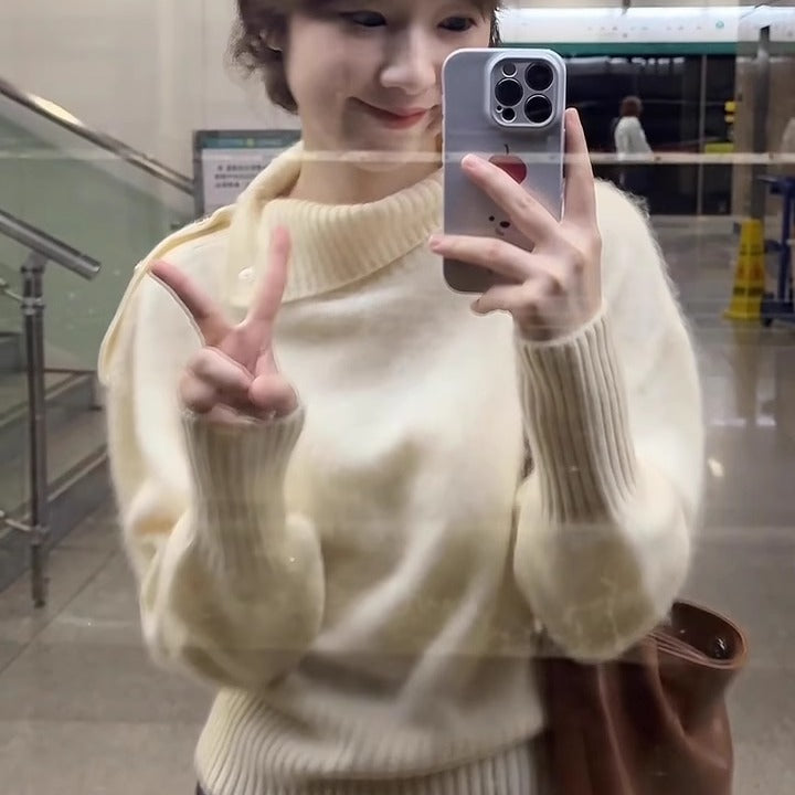 Women’s Half Turtleneck Asymmetrical Knit Sweater