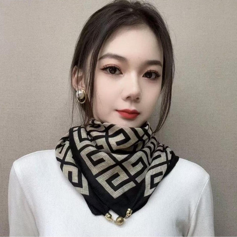 Vintage Print Magnetic Buckle Scarf Women