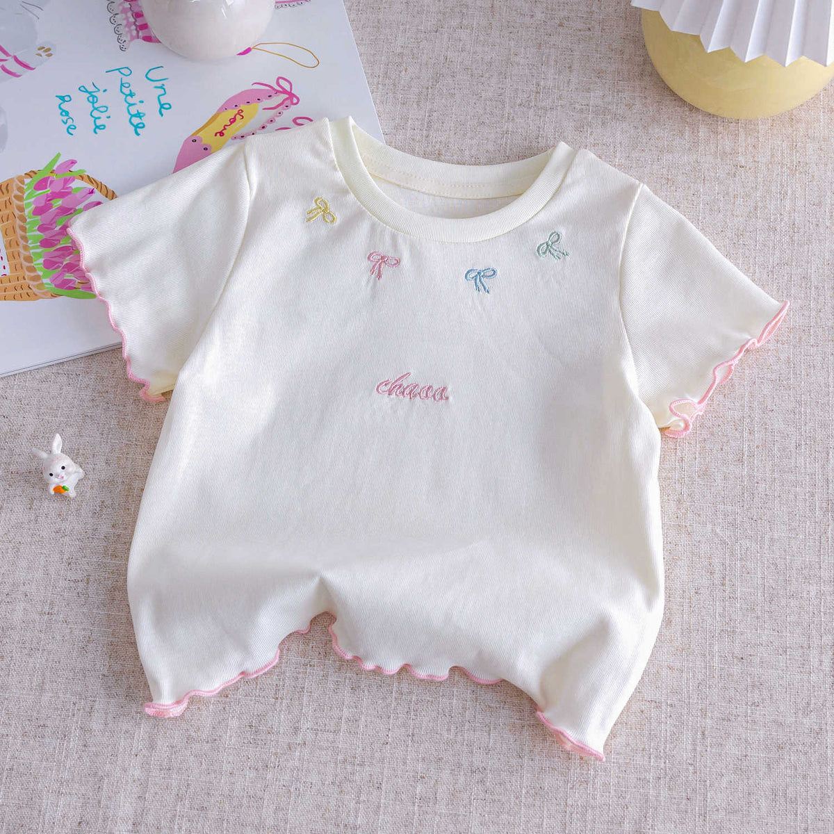 Girls Bow Embroidered T-Shirt – Stylish Summer Top – T-Shirts – Image 6