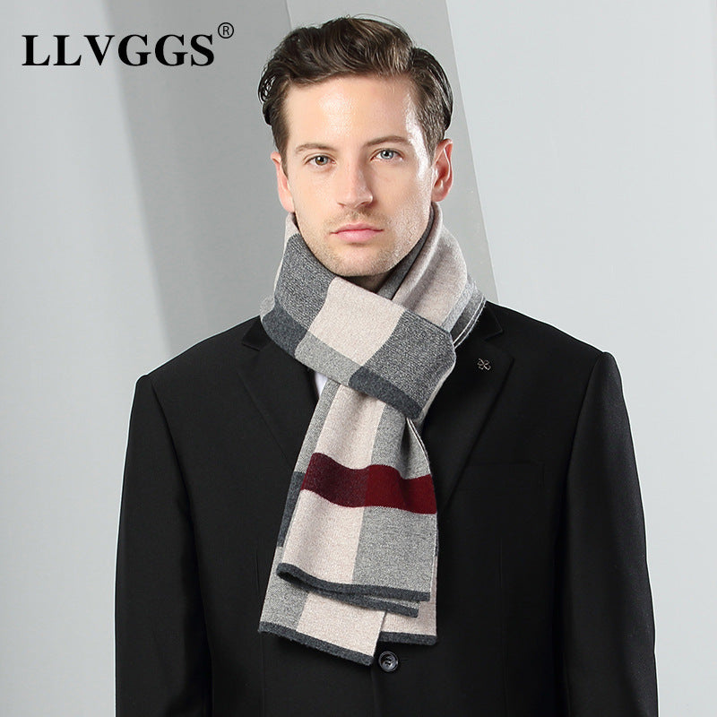 Men’s 100% Pure Wool Plaid Scarf Autumn Winter