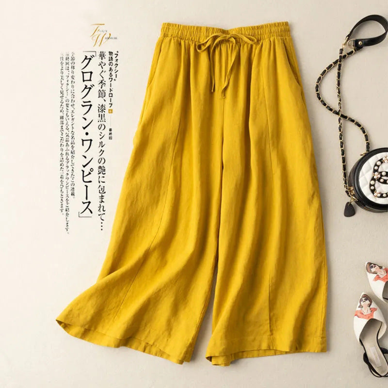 STOCK-Cotton-Linen Cropped Wide-Leg Pants – High Waist & Breezy