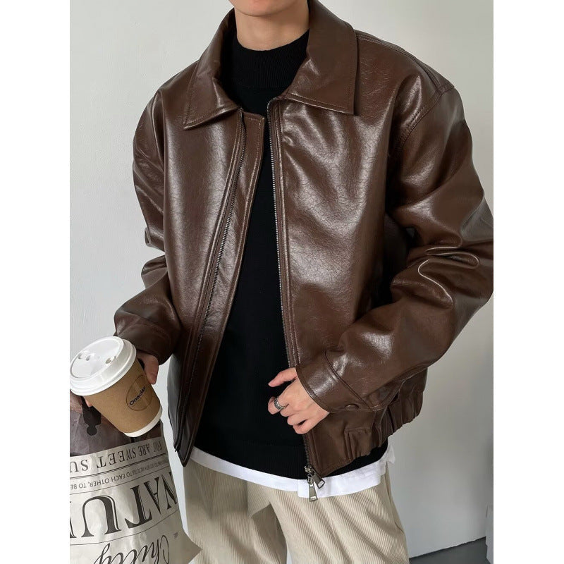 Korean Style PU Leather Jacket Men | Autumn Winter Retro