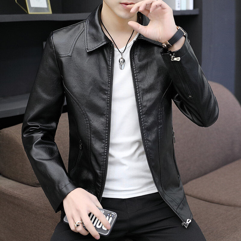 Men’s PU Leather Fleece-Lined Winter Jacket