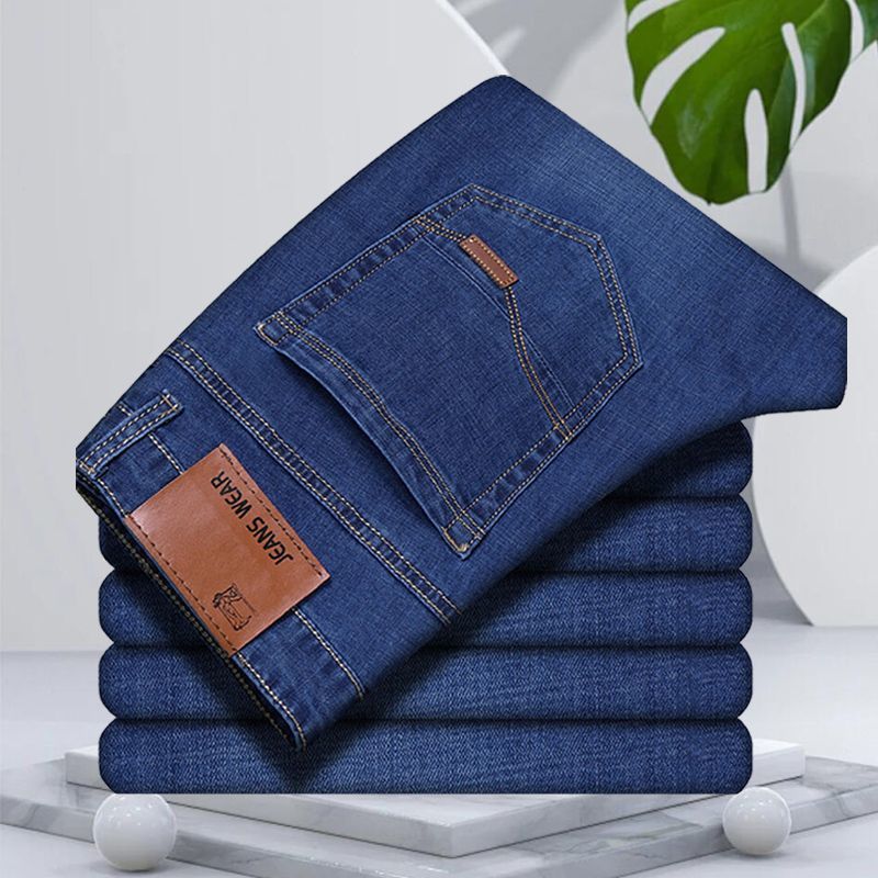 STOCK-Men’s Elastic Loose Jeans – Thickened High Waist Workwear